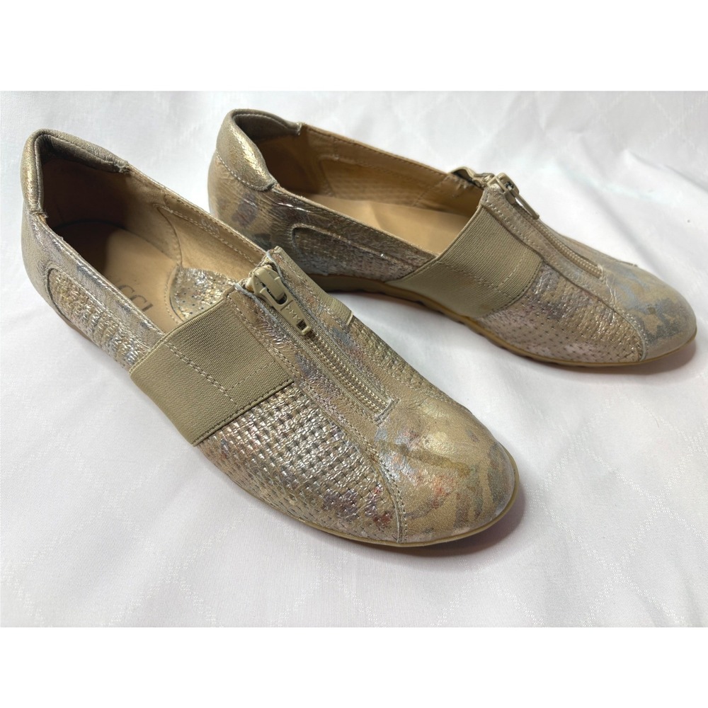 GUCCI Womens Gold Camo Animal Print Metallic Loafers 6.5 M Casual Luxury Edgy